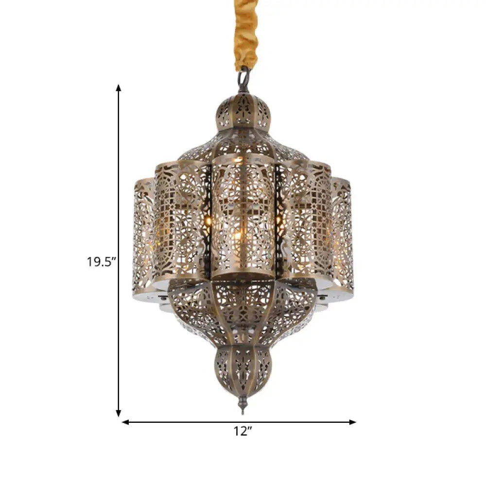 3 Lights Metal Hanging Chandelier Vintage Brass Castle Shape Living Room Suspension Lamp With