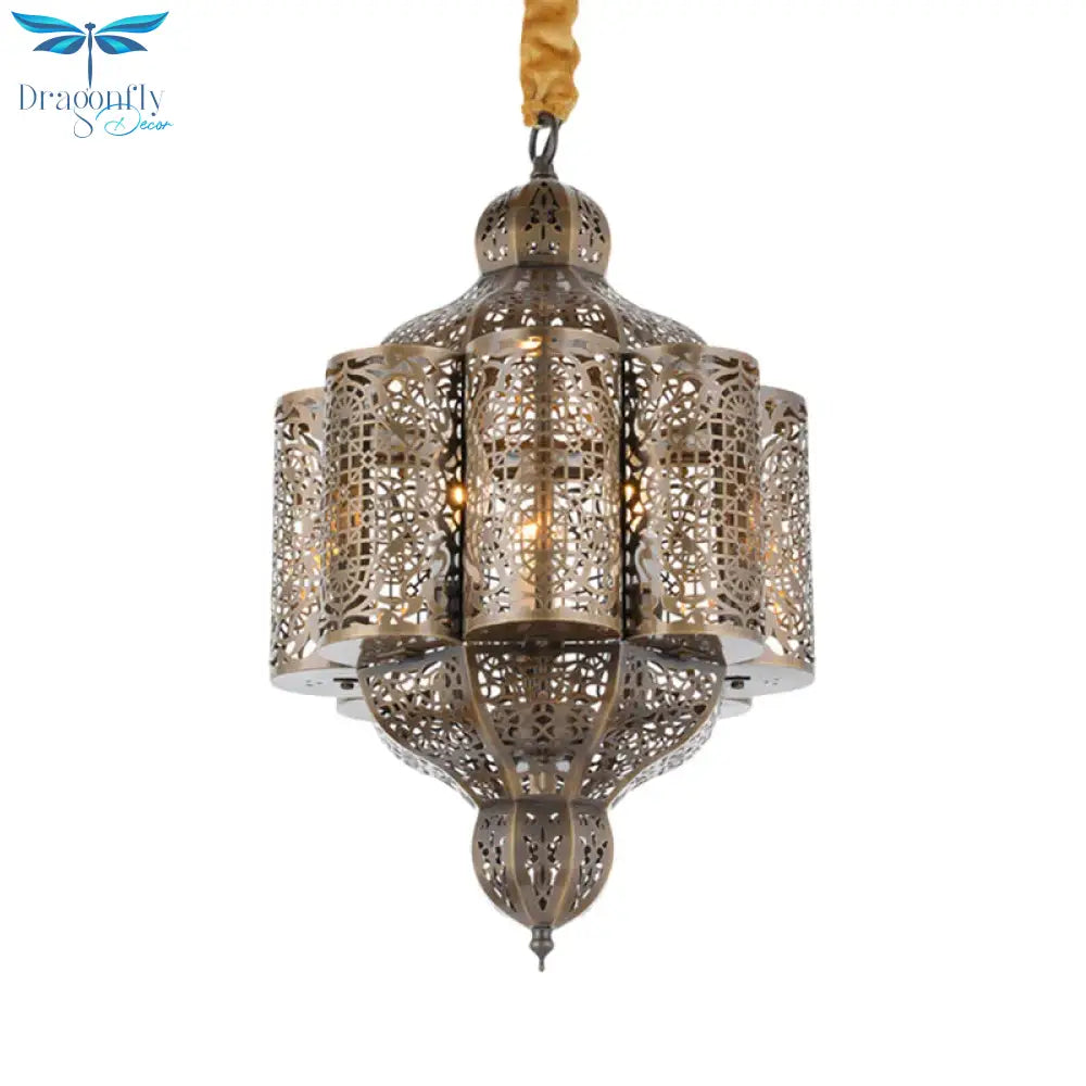 3 Lights Metal Hanging Chandelier Vintage Brass Castle Shape Living Room Suspension Lamp With