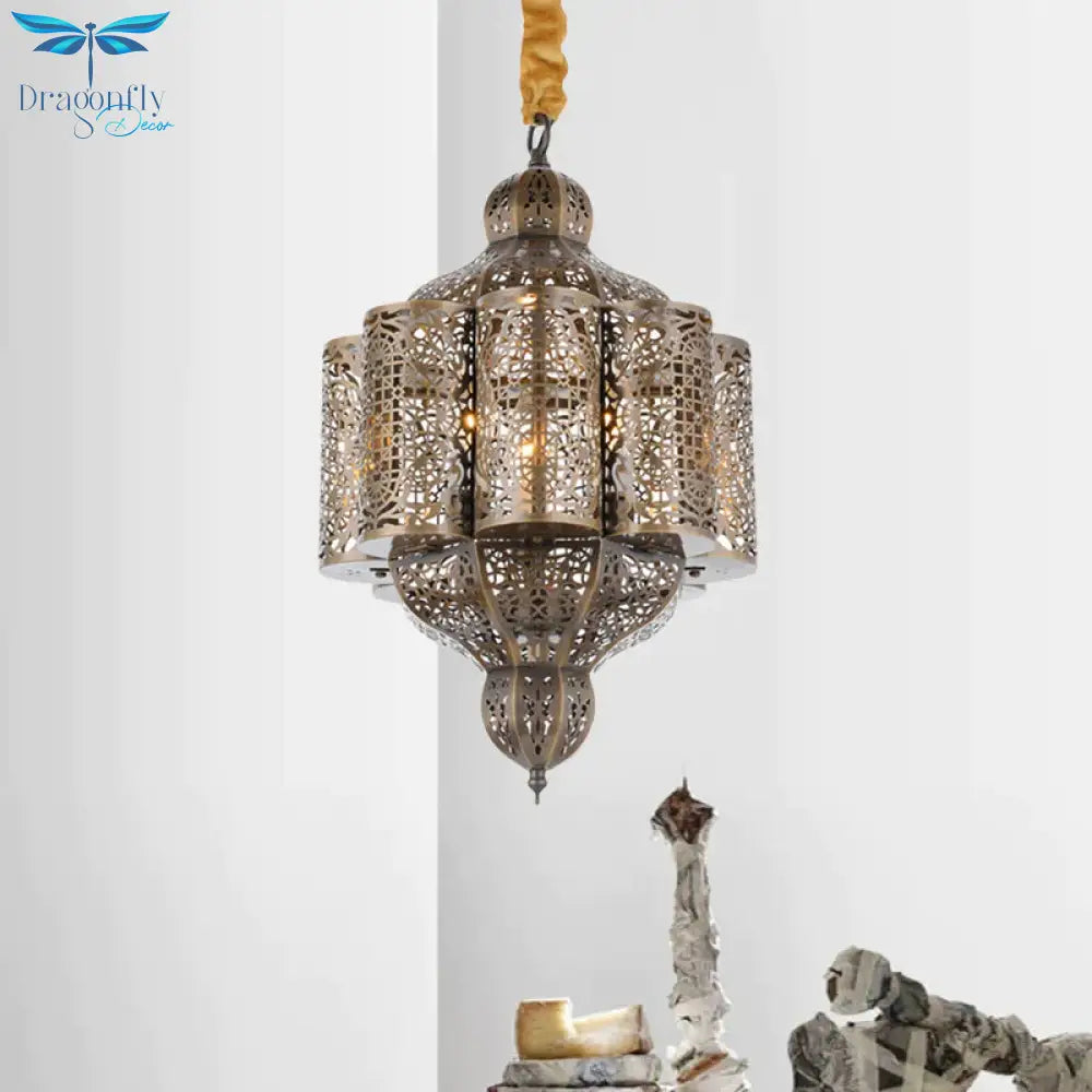 3 Lights Metal Hanging Chandelier Vintage Brass Castle Shape Living Room Suspension Lamp With