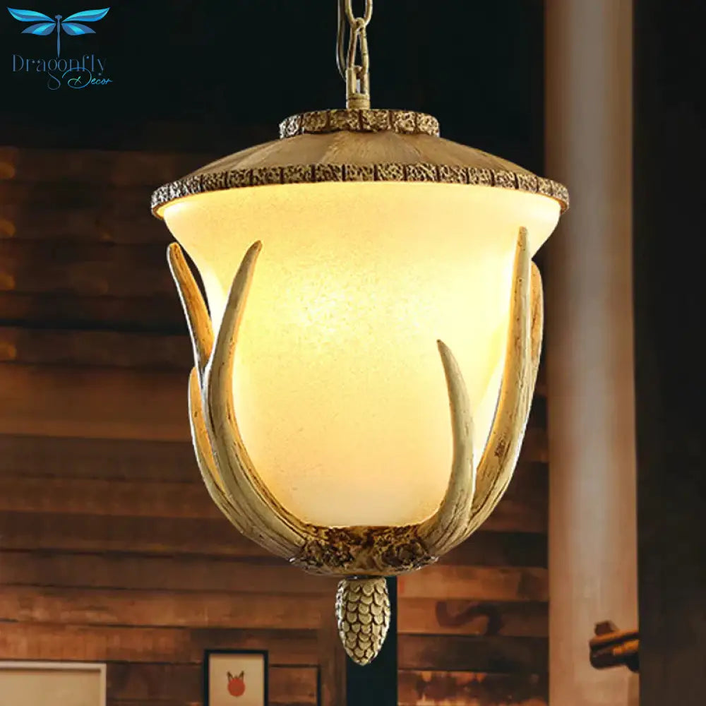 3 Lights Resin Hanging Lamp Country White Cup Shaped Restaurant Cluster Pendant With Elk Pattern