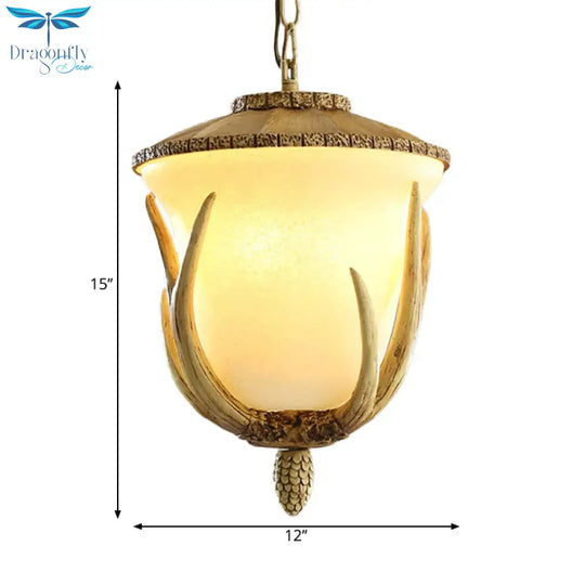 3 Lights Resin Hanging Lamp Country White Cup Shaped Restaurant Cluster Pendant With Elk Pattern