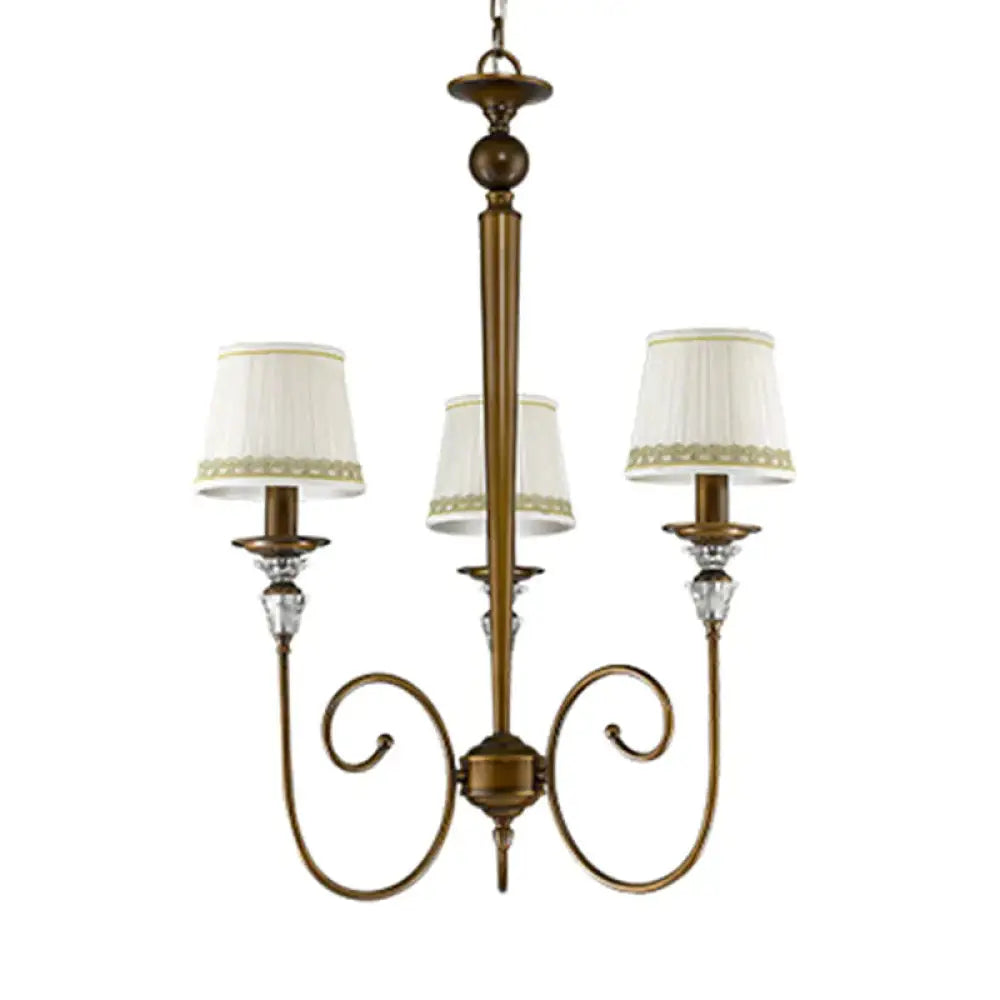 3 Lights Tapered Chandelier Classic White Fabric Pendant Light Fixture For Living Room