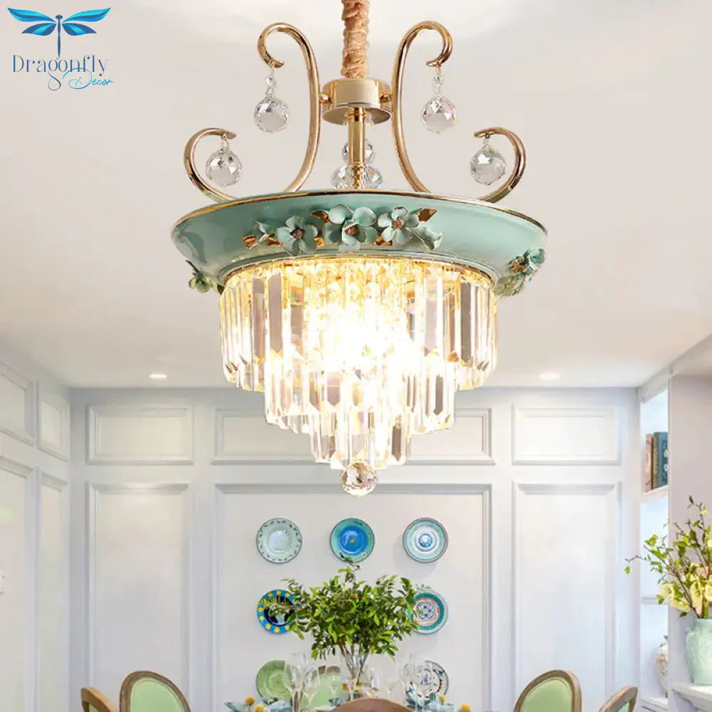 3 Tiered Modernism Ceiling Chandelier Crystal Pendant Light In White/Green