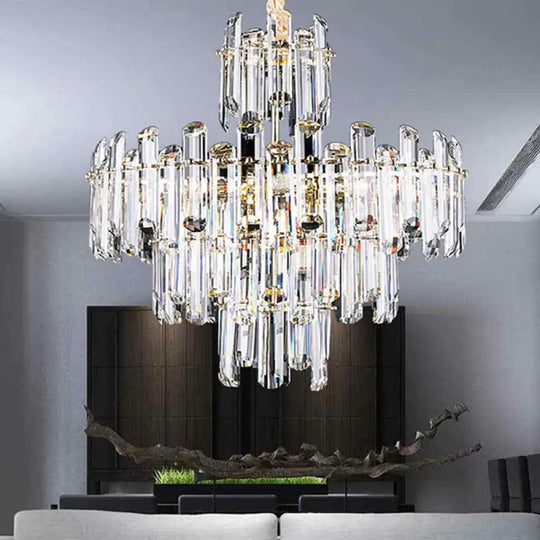 3 Tiers Beveled Crystal Chandelier Light Fixture Contemporary 8/12 Lights Clear Pendant Ceiling 12 /