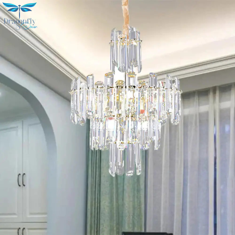 3 Tiers Beveled Crystal Chandelier Light Fixture Contemporary 8/12 Lights Clear Pendant Ceiling
