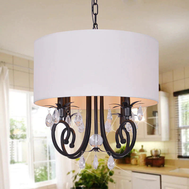 White Drum Chandelier Light Traditional 4 Heads Beveled Glass Crystal Led Pendant Lighting