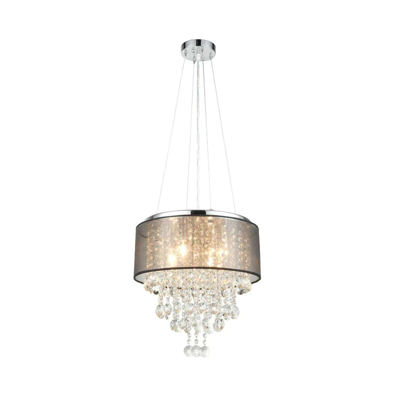 Chrome 6 Heads Chandelier Lighting Traditionalism Beveled K9 Crystal Cylinder Pendant Ceiling Light