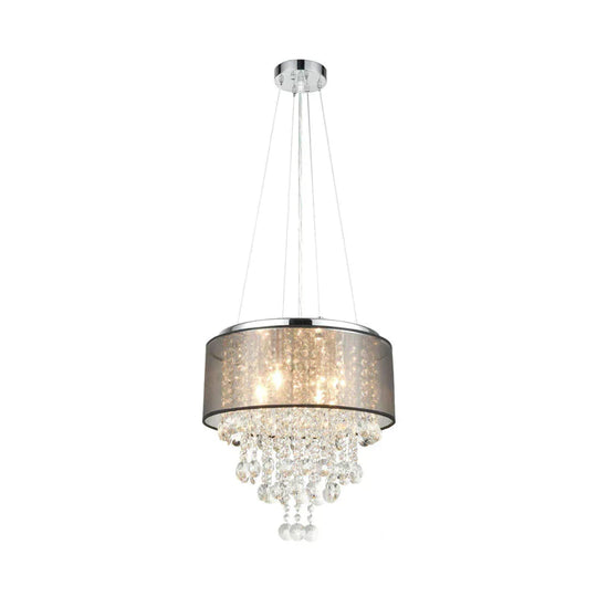 Chrome 6 Heads Chandelier Lighting Traditionalism Beveled K9 Crystal Cylinder Pendant Ceiling Light