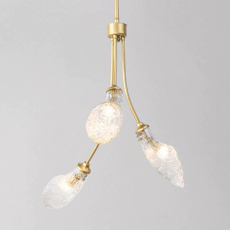 Gold 3 Heads Led Chandelier Lighting Traditionalism Clear Glass Curved Pendant Ceiling Light For