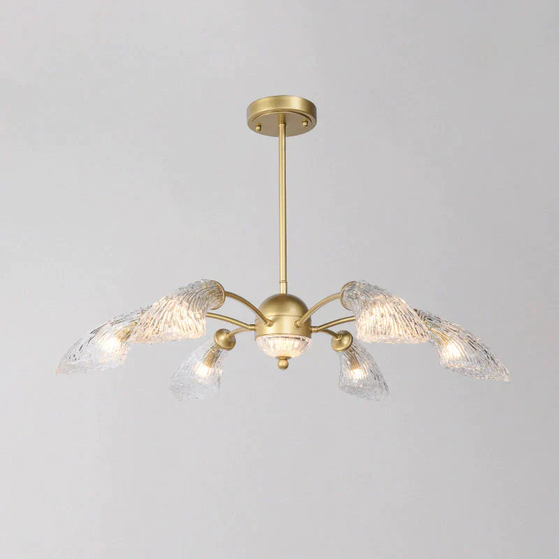 Clear Glass Curved Chandelier Light Fixture Retro 6 Lights Dining Room Ceiling Pendant In Gold