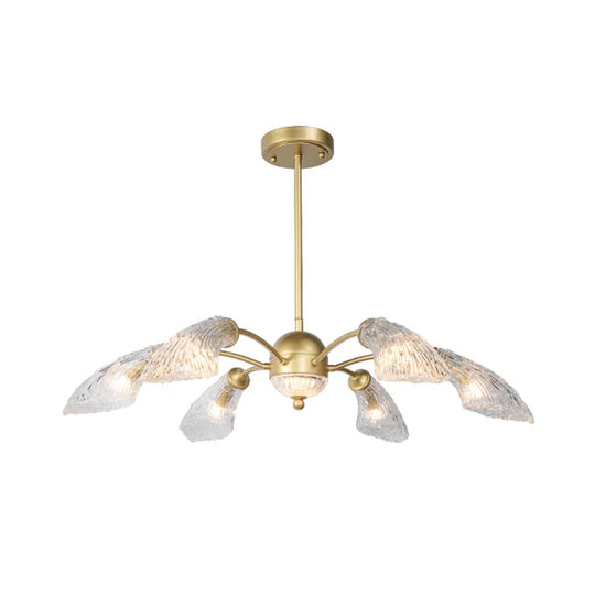 Clear Glass Curved Chandelier Light Fixture Retro 6 Lights Dining Room Ceiling Pendant In Gold