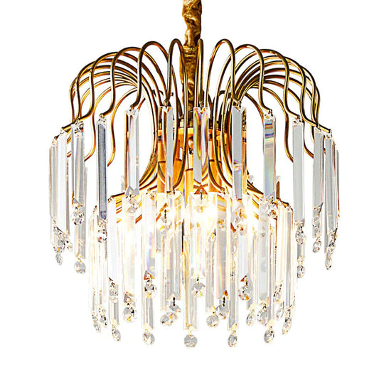 Rectangle - Cut Crystal Gold Hanging Chandelier Waterfall 3 Lights Vintage Down Lighting Pendant