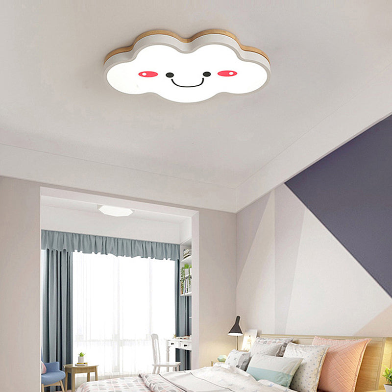 Smiling Cloud Led Ceiling Mount Lamp - Acrylic Cartoon Light Fixture For Kid’s Bedrooms In White