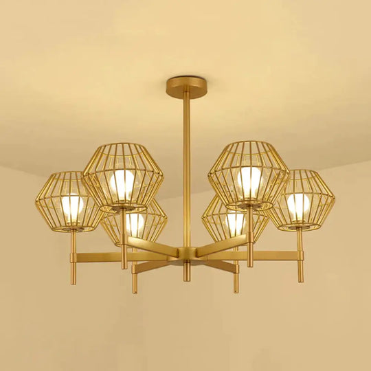 31.5’/39’ Wide Gold Cage Chandelier Pendant Traditional Iron 6/8 - Head Ceiling Light Fixture /