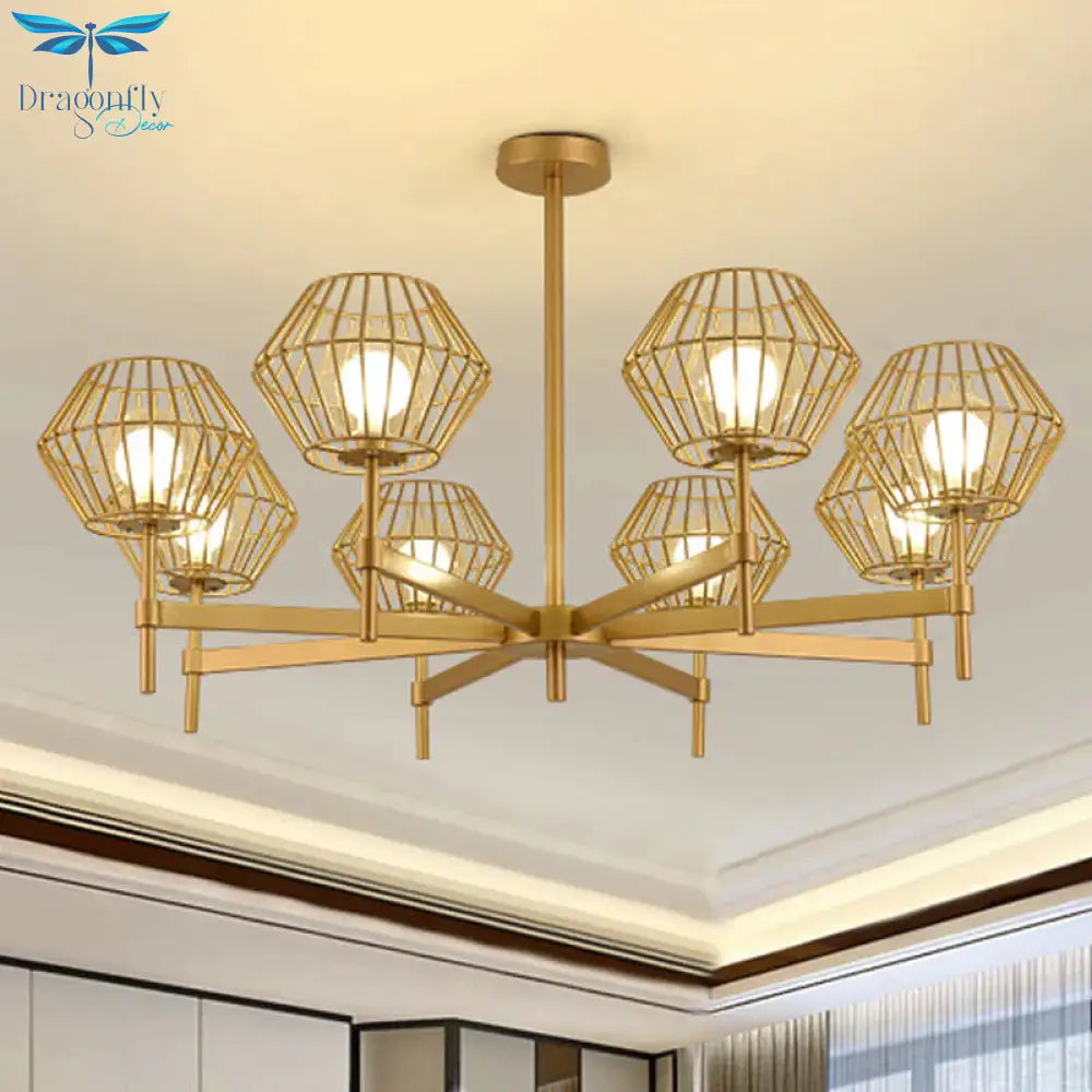 31.5’/39’ Wide Gold Cage Chandelier Pendant Traditional Iron 6/8 - Head Ceiling Light Fixture