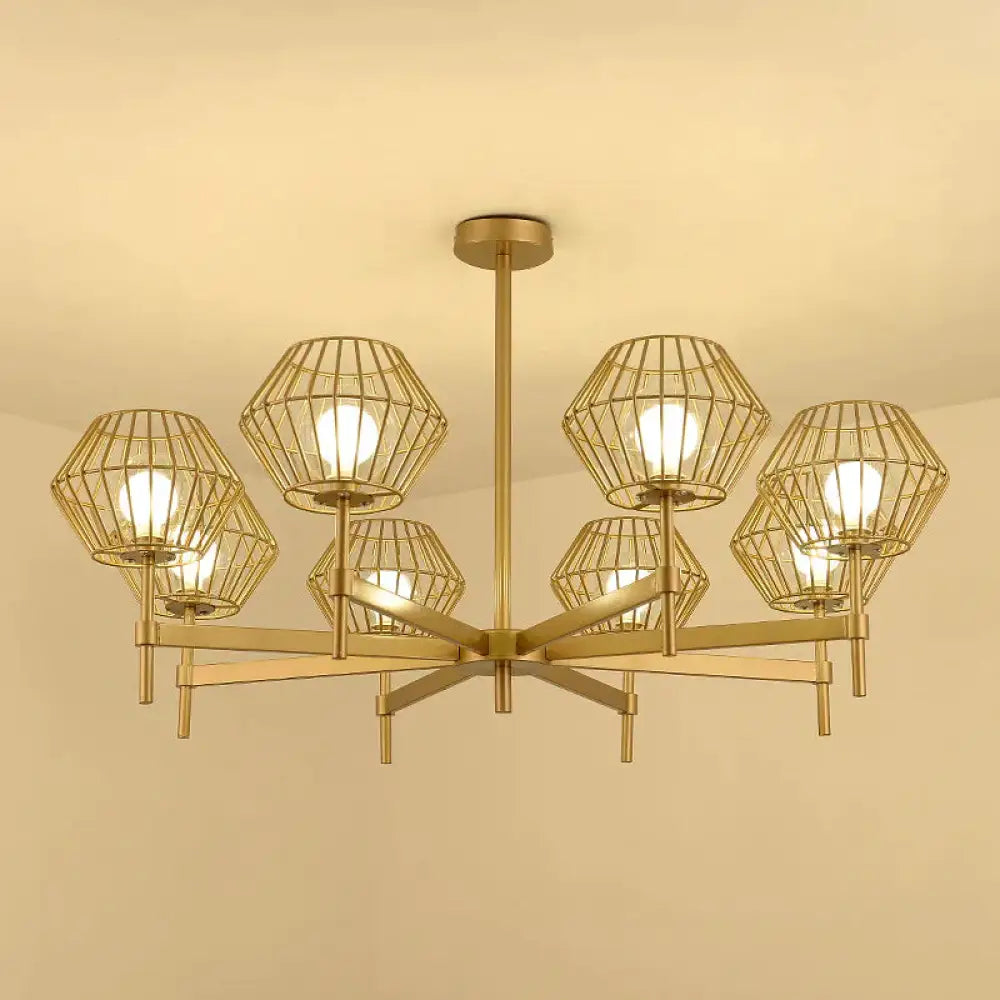 31.5’/39’ Wide Gold Cage Chandelier Pendant Traditional Iron 6/8 - Head Ceiling Light Fixture / 39’