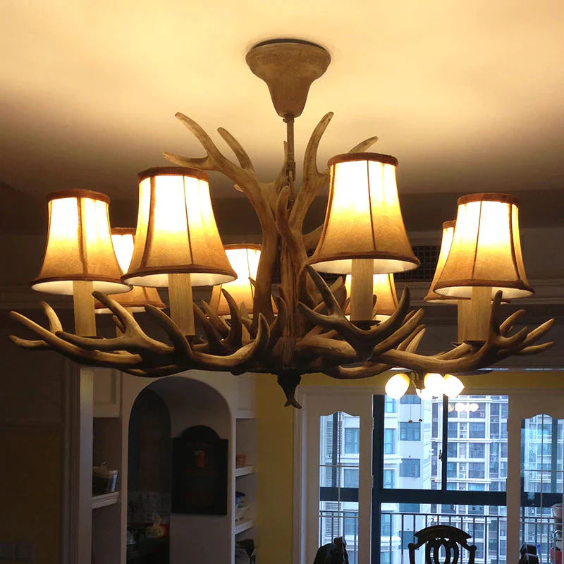 Brown Bell/Cylinder Chandelier Lighting Traditionalism Resin 6/8 Heads Living Room Suspension