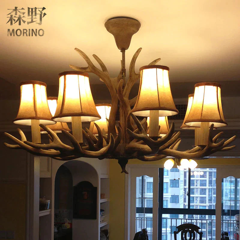 Brown Bell/Cylinder Chandelier Lighting Traditionalism Resin 6/8 Heads Living Room Suspension