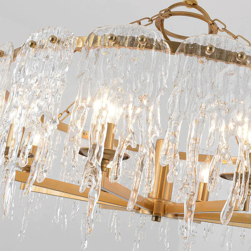 6 Heads Cascade Chandelier Lamp Modernist Crystal Ceiling Hanging Light In Brass For Living Room