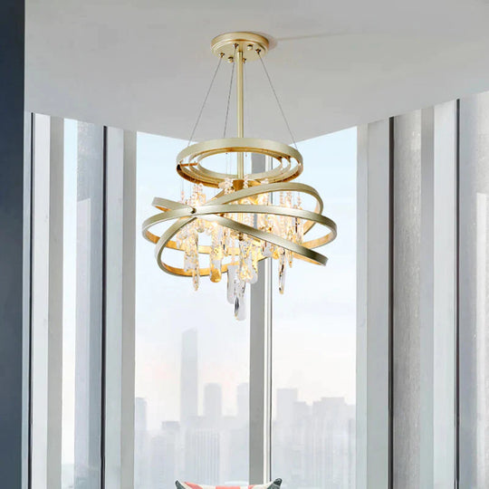 Champagne Orbit Chandelier Light Fixture Modernism 4 Heads Crystal Drop Ceiling Lamp