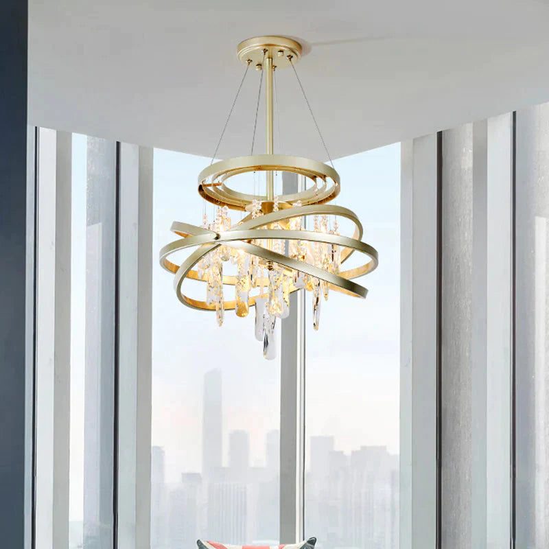 Champagne Orbit Chandelier Light Fixture Modernism 4 Heads Crystal Drop Ceiling Lamp Silver