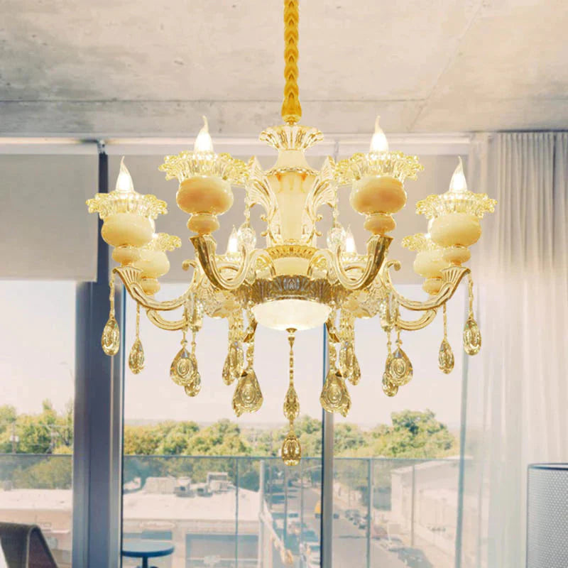 Flower Living Room Chandelier Lighting Crystal 8/10 Lights Contemporary Pendant Lamp In White