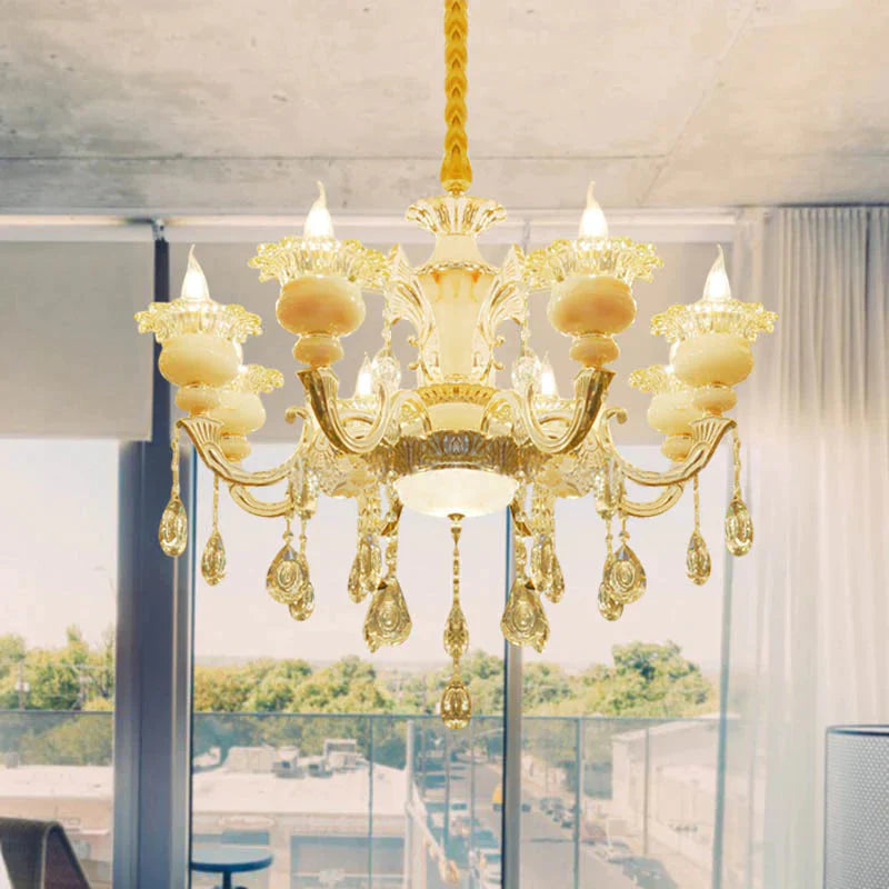 Flower Living Room Chandelier Lighting Crystal 8/10 Lights Contemporary Pendant Lamp In White 8 /