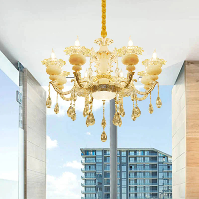 Flower Living Room Chandelier Lighting Crystal 8/10 Lights Contemporary Pendant Lamp In White