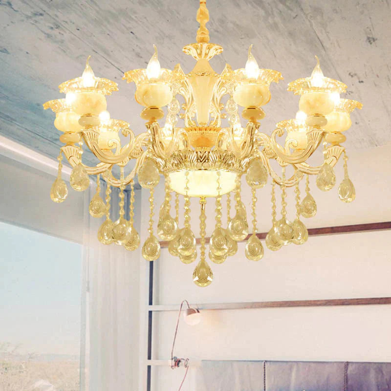 Flower Living Room Chandelier Lighting Crystal 8/10 Lights Contemporary Pendant Lamp In White