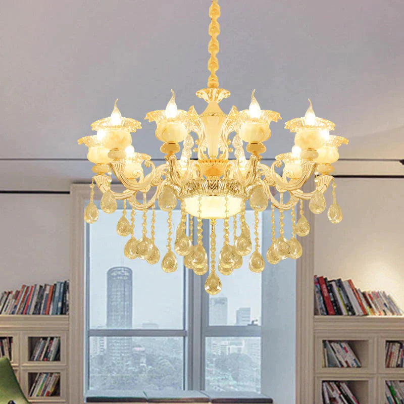Flower Living Room Chandelier Lighting Crystal 8/10 Lights Contemporary Pendant Lamp In White