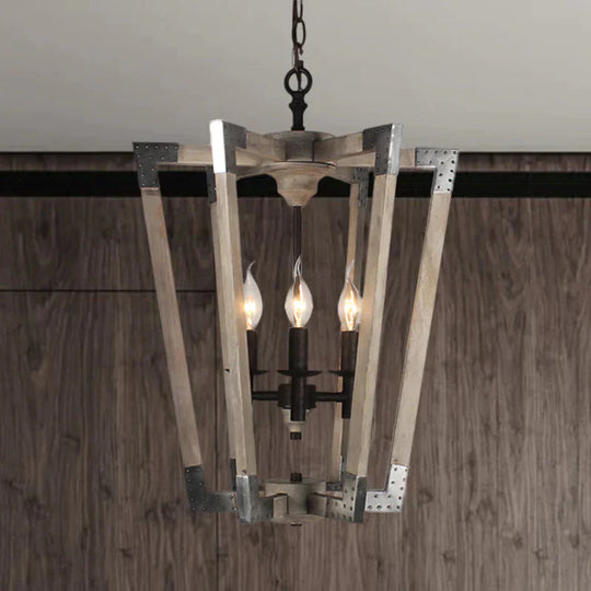 Modernism Tapered Ceiling Chandelier White/Beige/Dark Wood 3 Heads Hanging Light Fixture For Bedroom