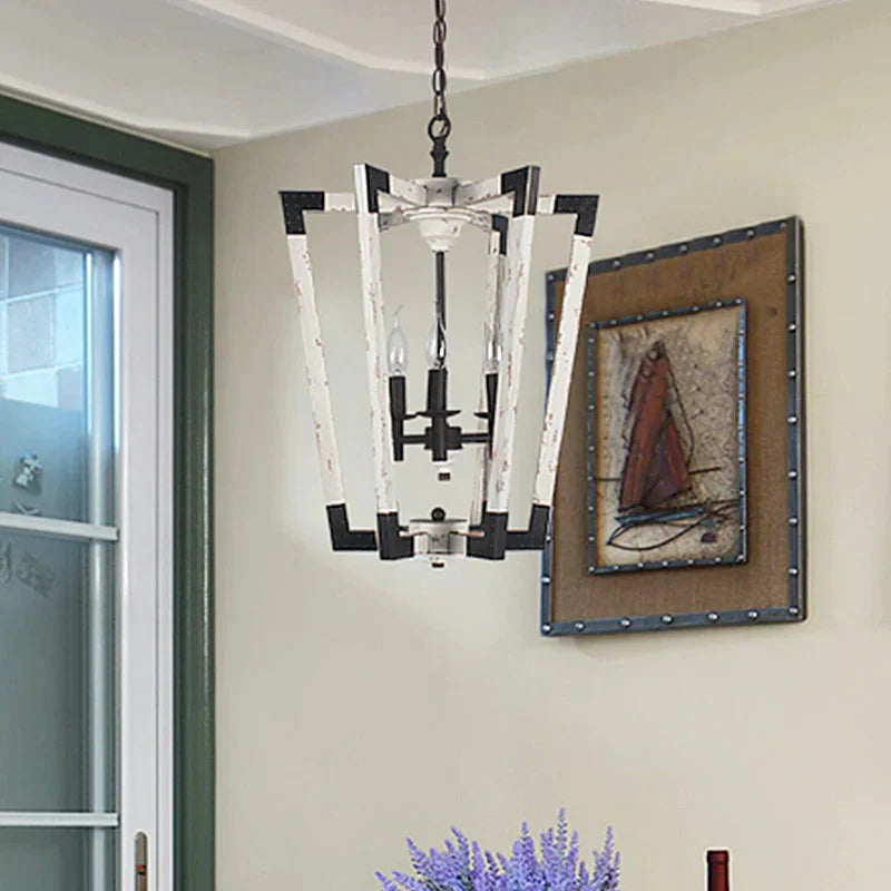 Modernism Tapered Ceiling Chandelier White/Beige/Dark Wood 3 Heads Hanging Light Fixture For