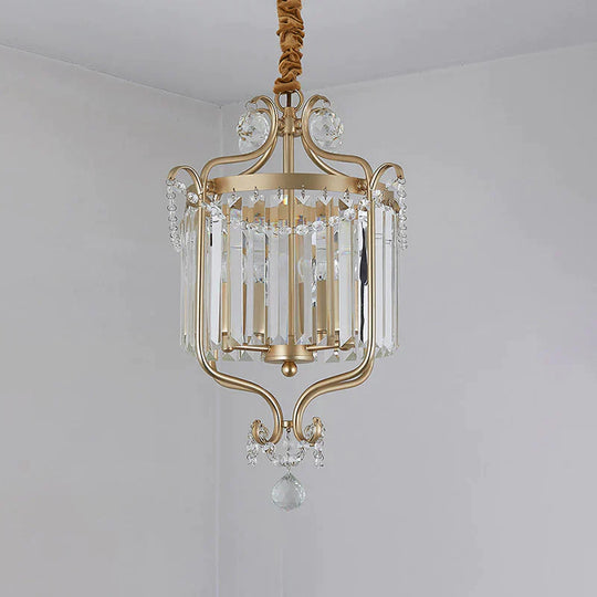 Gold 3 Lights Chandelier Lamp Simple Crystal Candle - Style Pendant Light Fixture For Living Room