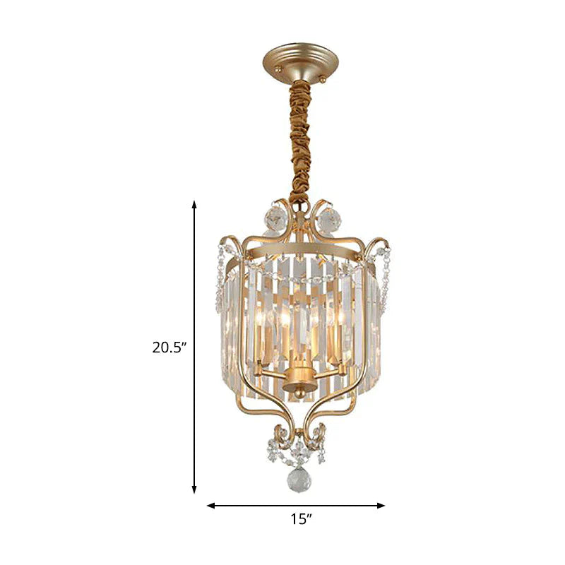 Gold 3 Lights Chandelier Lamp Simple Crystal Candle - Style Pendant Light Fixture For Living Room