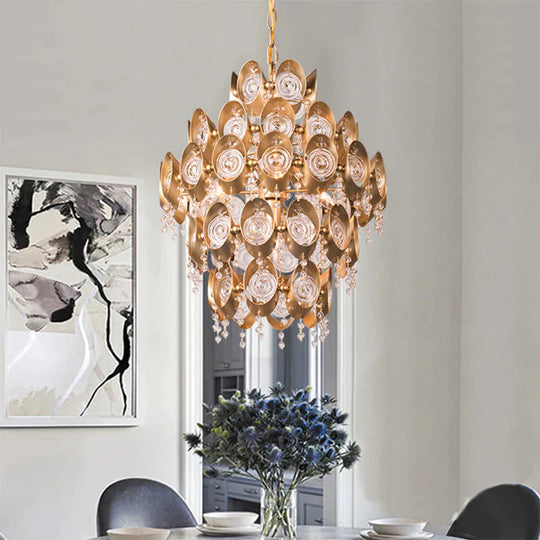 5 Lights Chandelier Traditional - Style Round Crystal Hanging Pendant Light In Gold