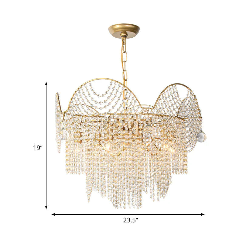 7 Lights Chandelier Lighting Rural Layered Crystal Hanging Pendant Light In Gold For Living Room