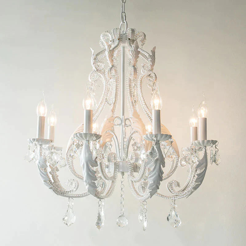 8 Lights Clear Crystal Chandelier Lighting Fixture Rustic Candle Bedroom Suspension Lamp