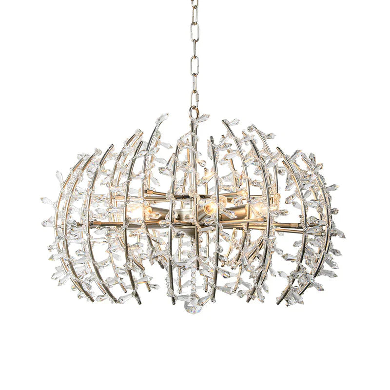 Caged Dining Room Chandelier Pendant Light Traditional Crystal 5 Lights Silver Ceiling Lamp