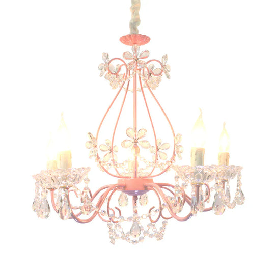 Candle Bedroom Ceiling Chandelier Traditional K9 Crystal 3/5 Heads Pink Hanging Light Fixture