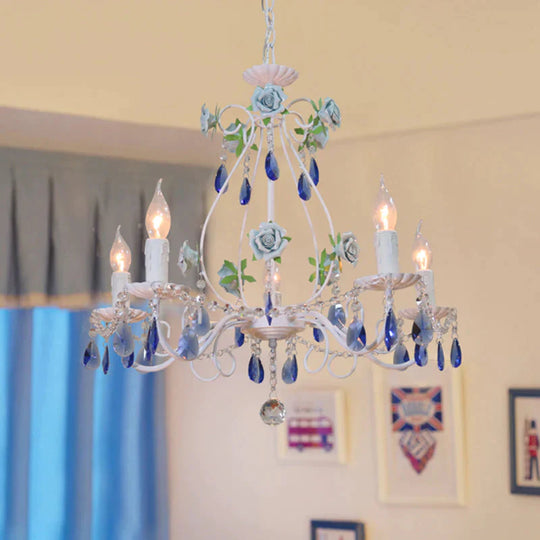 Countryside Candlestick Hanging Pendant 3/5/8 Heads Crystal Chandelier Lighting Fixture In