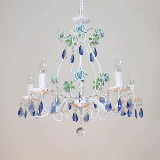 Countryside Candlestick Hanging Pendant 3/5/8 Heads Crystal Chandelier Lighting Fixture In