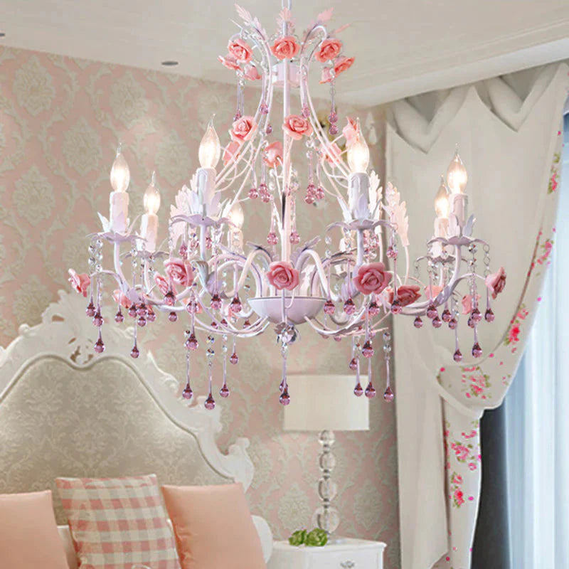 6/8 Bulbs Candle Hanging Chandelier Traditionalist White Crystal Ceiling Suspension Lamp For