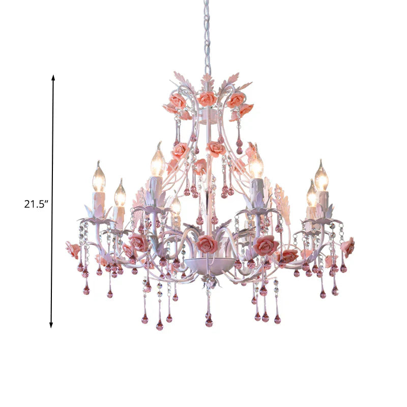 6/8 Bulbs Candle Hanging Chandelier Traditionalist White Crystal Ceiling Suspension Lamp For Bedroom