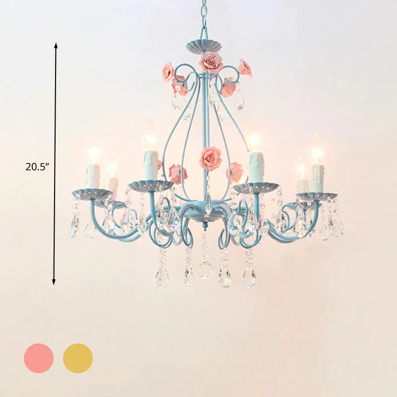 Pink/Yellow Candle Hanging Chandelier Traditional Clear Crystal 5/8 Lights Living Room Ceiling