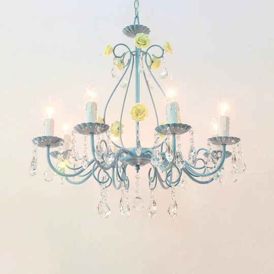 Pink/Yellow Candle Hanging Chandelier Traditional Clear Crystal 5/8 Lights Living Room Ceiling