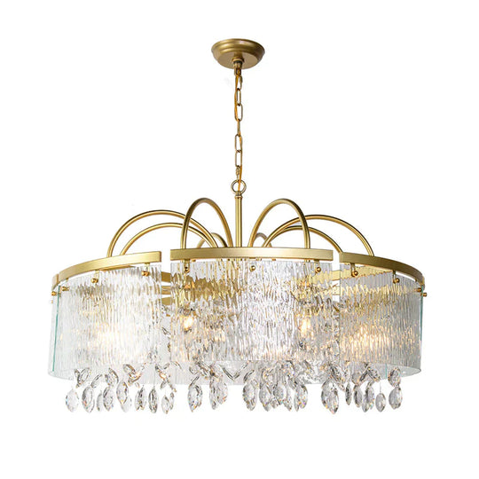 Gold 4/6/8 Lights Pendant Chandelier Simple Crystal Round Suspension Lighting Fixture In For Living