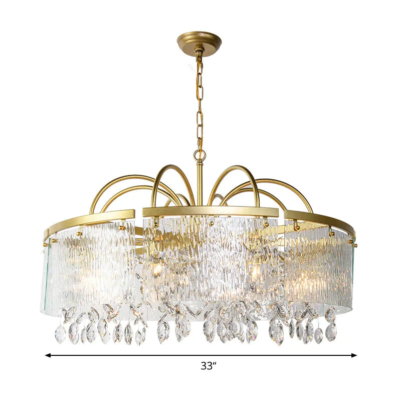 Gold 4/6/8 Lights Pendant Chandelier Simple Crystal Round Suspension Lighting Fixture In For Living