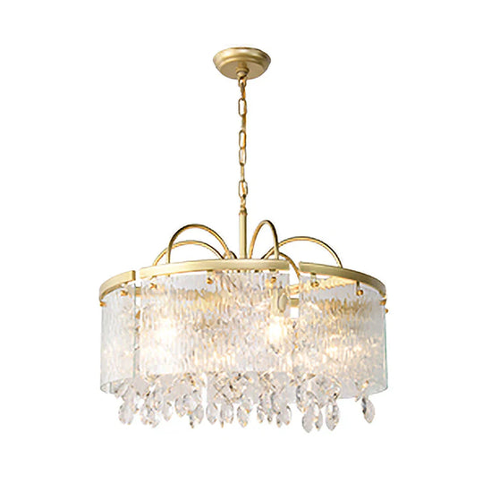 Gold 4/6/8 Lights Pendant Chandelier Simple Crystal Round Suspension Lighting Fixture In For Living