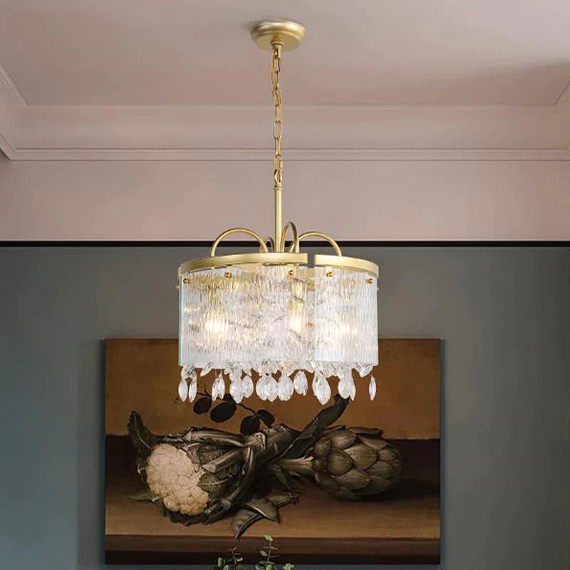 Gold 4/6/8 Lights Pendant Chandelier Simple Crystal Round Suspension Lighting Fixture In For Living