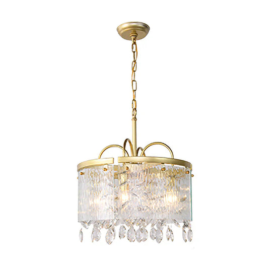 Gold 4/6/8 Lights Pendant Chandelier Simple Crystal Round Suspension Lighting Fixture In For Living